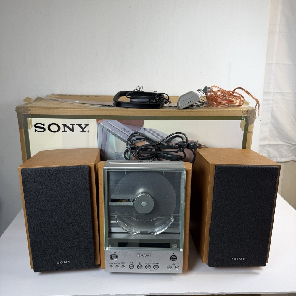 Sony CMT-EX1 Desktop Micro Hi-Fi CD System w/ Speakers Remote Box Tested